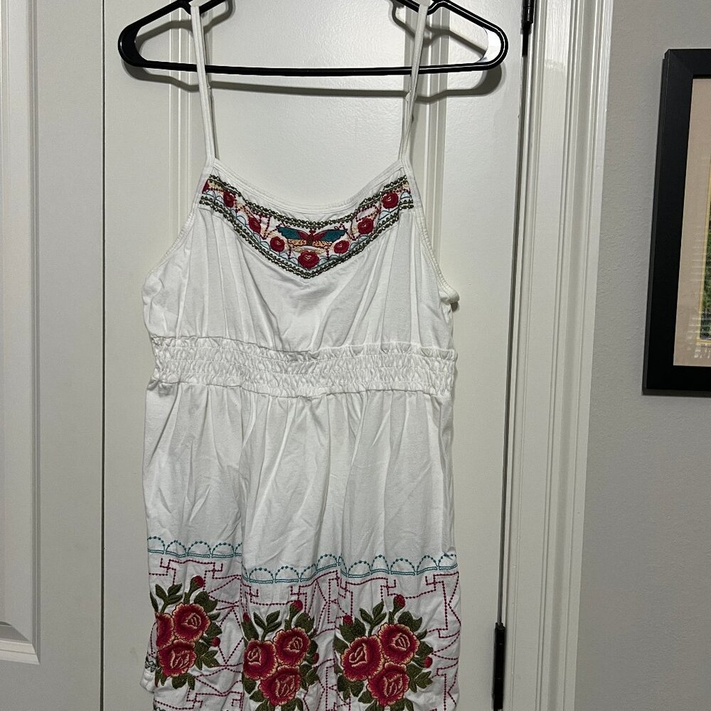 Johnny Was JW Los Angeles Cotton Embroidered Spaghetti tank